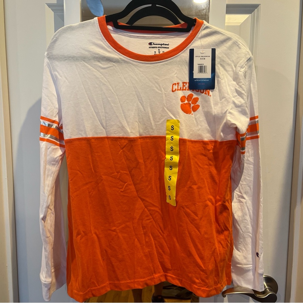 NWT Clemson University Orange Silver Long Sleeve S Champion 60/40 cotton/poly
